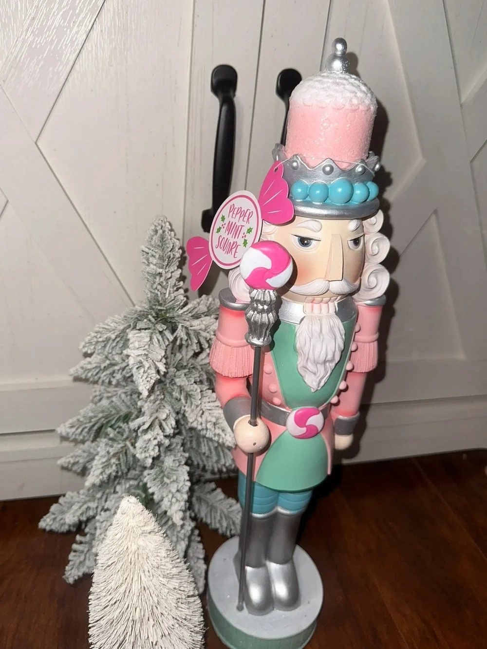 Peppermint Square Pink & Teal Nutcracker Holiday Figurine